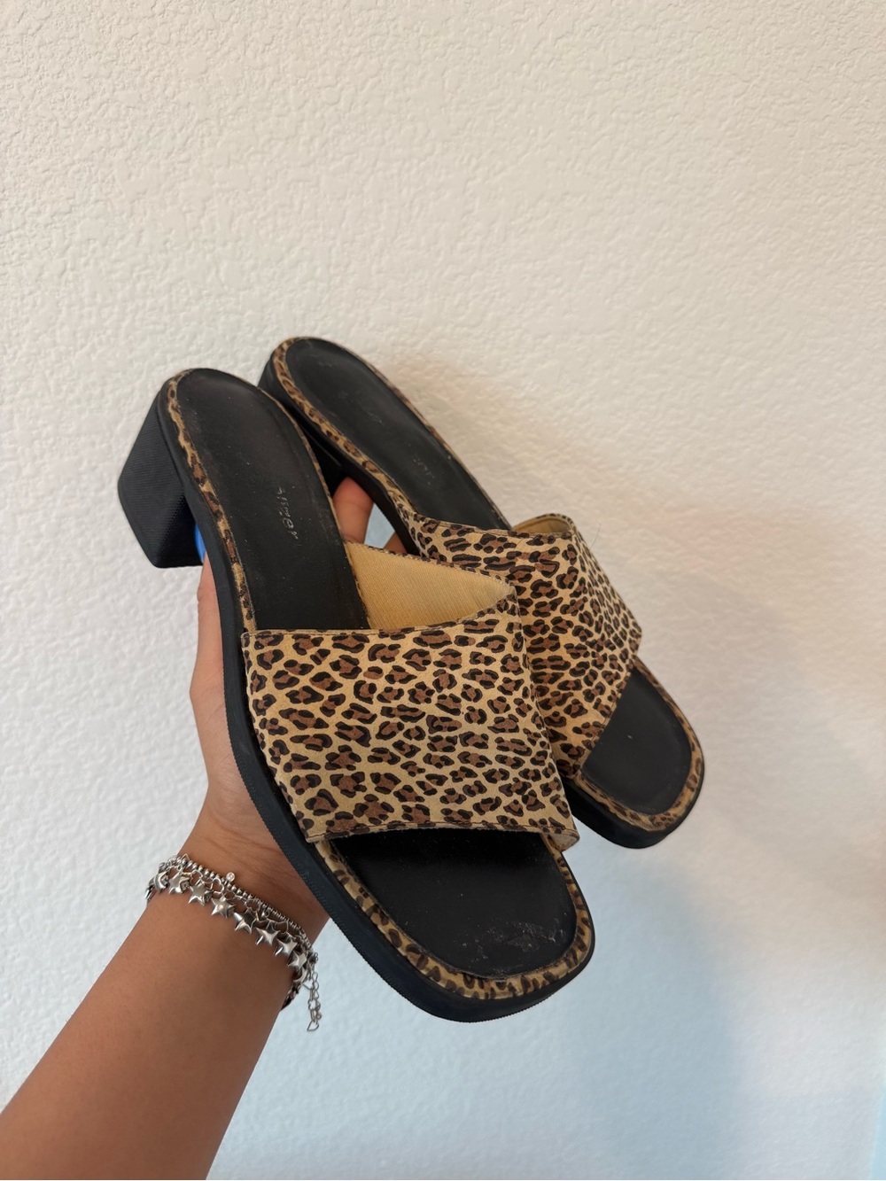 Leopard Print Slide Sandals - Women's Fashion Heels